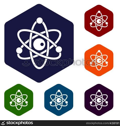 Atomic model icons set hexagon isolated vector illustration. Atomic model icons set hexagon