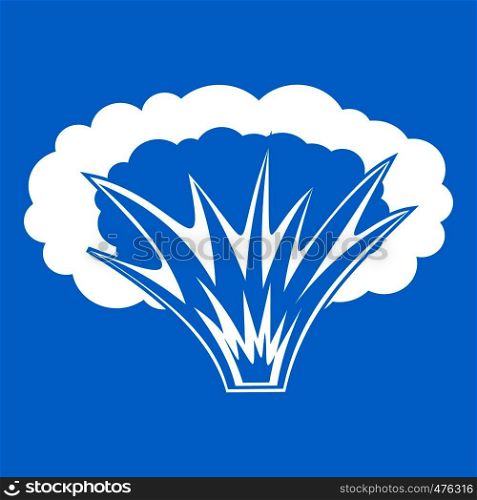 Atomical explosion icon white isolated on blue background vector illustration. Atomical explosion icon white