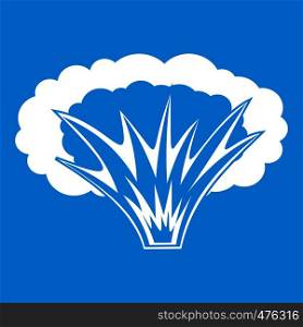 Atomical explosion icon white isolated on blue background vector illustration. Atomical explosion icon white
