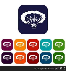 Atomical explosion icons set vector illustration in flat style In colors red, blue, green and other. Atomical explosion icons set flat