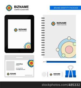 Atoms Business Logo, Tab App, Diary PVC Employee Card and USB Brand Stationary Package Design Vector Template