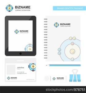 Atoms Business Logo, Tab App, Diary PVC Employee Card and USB Brand Stationary Package Design Vector Template