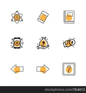 atoms , eraser ,book , question mark , right , left , arrow , direction , crypto currency , icon, vector, design, flat, collection, style, creative, icons