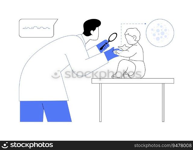 Atopic dermatitis abstract concept vector illustration. Pediatric dermatologist examines kid with rash, skin care and treatment, medicine sector, newborn with morbilli abstract metaphor.. Atopic dermatitis abstract concept vector illustration.