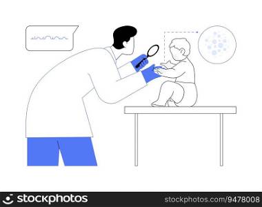 Atopic dermatitis abstract concept vector illustration. Pediatric dermatologist examines kid with rash, skin care and treatment, medicine sector, newborn with morbilli abstract metaphor.. Atopic dermatitis abstract concept vector illustration.