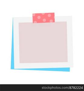 Attached blank sticker with colored tape piece brochure element design. Vector illustration with empty copy space for text. Editable shape for poster decoration. Creative and customizable frame. Attached blank sticker with colored tape piece brochure element design