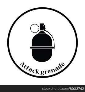 Attack grenade icon. Thin circle design. Vector illustration.