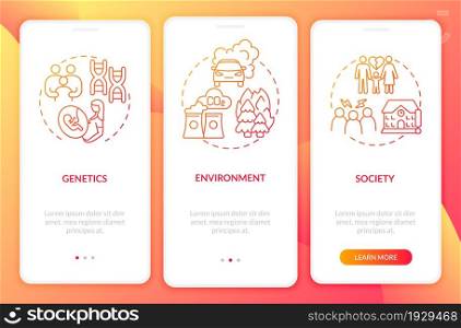 Attention deficit disorder causes onboarding mobile app page screen. Society walkthrough 3 steps graphic instructions with concepts. UI, UX, GUI vector template with linear color illustrations. Attention deficit disorder causes onboarding mobile app page screen