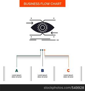 attention, eye, focus, looking, vision Business Flow Chart Design with 3 Steps. Glyph Icon For Presentation Background Template Place for text.. Vector EPS10 Abstract Template background