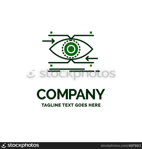 attention, eye, focus, looking, vision Flat Business Logo template. Creative Green Brand Name Design.
