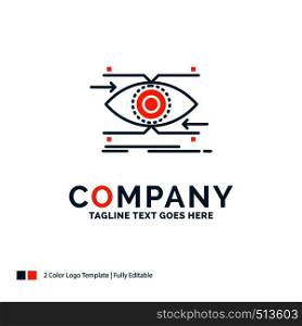 attention, eye, focus, looking, vision Logo Design. Blue and Orange Brand Name Design. Place for Tagline. Business Logo template.
