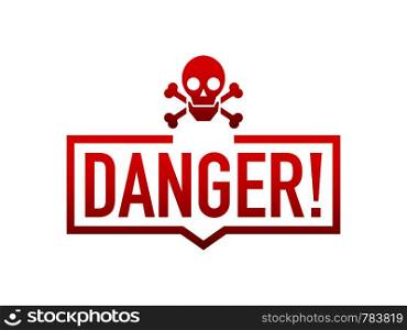 Attention icons danger skull face black and red button and attention warning sign. Vector stock illustration.