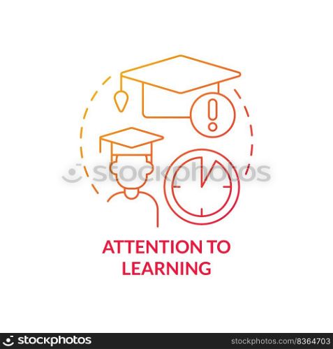 Attention to learning red gradient concept icon. Problem with corporate training abstract idea thin line illustration. Struggle to meet deadlines. Isolated outline drawing. Myriad Pro-Bold font used. Attention to learning red gradient concept icon