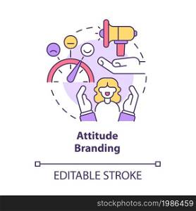 Attitude branding concept icon. Company positioning type. Positive value for customer. Brand planning abstract idea thin line illustration. Vector isolated outline color drawing. Editable stroke. Attitude branding concept icon