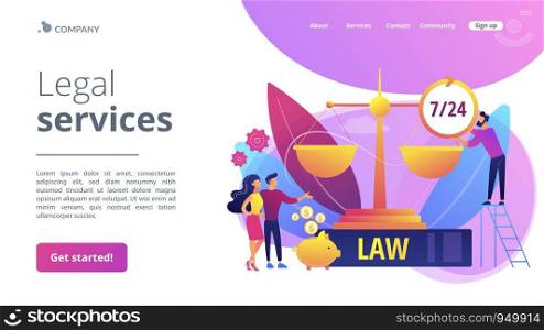 Attorney company, legal consulting and support. Notary clients. Legal services, lawyer referral service, get professional legal help concept. Website homepage landing web page template.. Legal services concept landing page