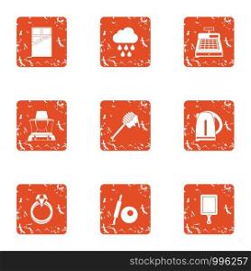 Attract icons set. Grunge set of 9 attract vector icons for web isolated on white background. Attract icons set, grunge style