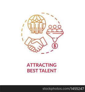 Attracting best talent red concept icon. International recruitment. Multi national work group. Multi cultural team idea thin line illustration. Vector isolated outline RGB color drawing. Attracting best talent red concept icon