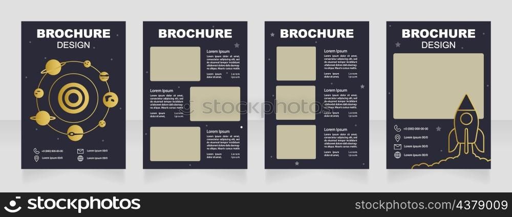 Attracting future space tourists blank brochure design. Template set with copy space for text. Premade corporate reports collection. Editable 4 paper pages. Arial Black, Regular fonts used. Attracting future space tourists blank brochure design
