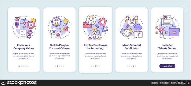 Attracting top clients onboarding mobile app page screen. Employees hunting walkthrough 5 steps graphic instructions with concepts. UI, UX, GUI vector template with linear color illustrations. Attracting top clients onboarding mobile app page screen