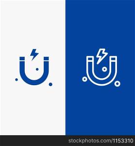 Attraction, Magnet, Science Line and Glyph Solid icon Blue banner Line and Glyph Solid icon Blue banner