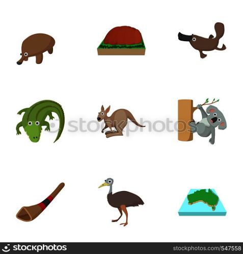 Attractions of Australia icons set. Cartoon illustration of 9 attractions of Australia vector icons for web. Attractions of Australia icons set, cartoon style