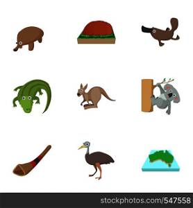Attractions of Australia icons set. Cartoon illustration of 9 attractions of Australia vector icons for web. Attractions of Australia icons set, cartoon style