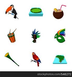 Attractions of Brazil icons set. Cartoon illustration of 9 attractions of Brazil vector icons for web. Attractions of Brazil icons set, cartoon style