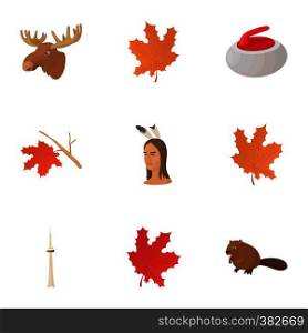 Attractions of Canada icons set. Cartoon illustration of 9 attractions of Canada vector icons for web. Attractions of Canada icons set, cartoon style