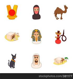 Attractions of Egypt icons set. Cartoon illustration of 9 attractions of Egypt vector icons for web. Attractions of Egypt icons set, cartoon style