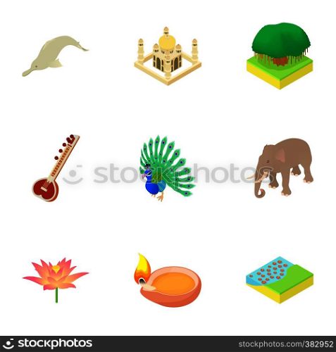 Attractions of India icons set. Cartoon illustration of 9 attractions of India vector icons for web. Attractions of India icons set, cartoon style
