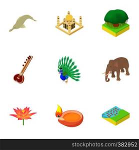 Attractions of India icons set. Cartoon illustration of 9 attractions of India vector icons for web. Attractions of India icons set, cartoon style