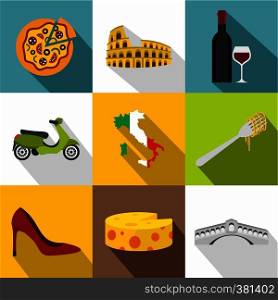 Attractions of Italy icons set. Flat illustration of 9 attractions of Italy vector icons for web. Attractions of Italy icons set, flat style