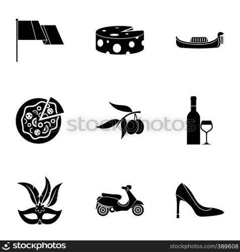 Attractions of Italy icons set. Simple illustration of 9 attractions of Italy vector icons for web. Attractions of Italy icons set, simple style