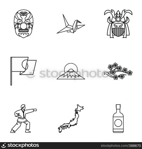 Attractions of Japan icons set. Outline illustration of 9 attractions of Japan vector icons for web. Attractions of Japan icons set, outline style