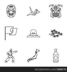 Attractions of Japan icons set. Outline illustration of 9 attractions of Japan vector icons for web. Attractions of Japan icons set, outline style
