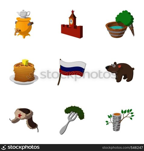 Attractions of Russia icons set. Cartoon illustration of 9 attractions of Russia vector icons for web. Attractions of Russia icons set, cartoon style