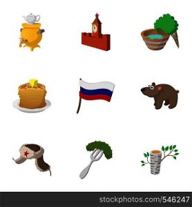 Attractions of Russia icons set. Cartoon illustration of 9 attractions of Russia vector icons for web. Attractions of Russia icons set, cartoon style