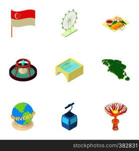 Attractions of Singapore icons set. Cartoon illustration of 9 attractions of Singapore vector icons for web. Attractions of Singapore icons set, cartoon style
