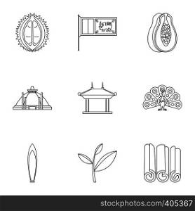 Attractions of Sri Lanka icons set. Outline illustration of 9 attractions of Sri Lanka vector icons for web. Attractions of Sri Lanka icons set, outline style