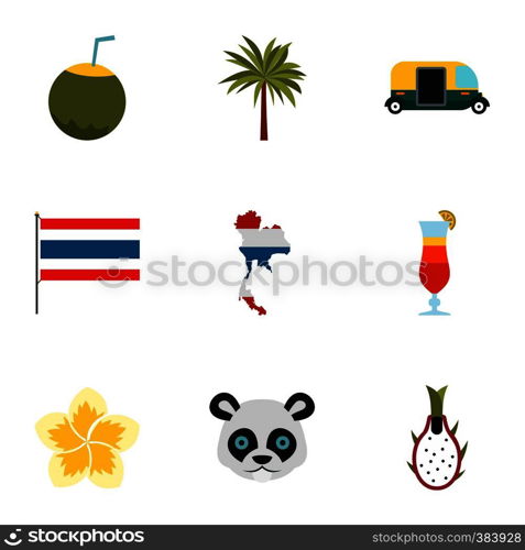 Attractions of Thailand icons set. Flat illustration of 9 attractions of Thailand vector icons for web. Attractions of Thailand icons set, flat style