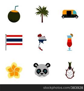 Attractions of Thailand icons set. Flat illustration of 9 attractions of Thailand vector icons for web. Attractions of Thailand icons set, flat style