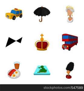 Attractions of United Kingdom icons set. Cartoon illustration of 9 attractions of United Kingdom vector icons for web. Attractions of United Kingdom icons set