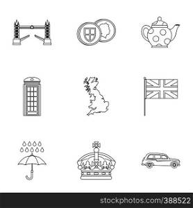 Attractions of United Kingdom icons set. Outline illustration of 9 attractions of United Kingdom vector icons for web. Attractions of United Kingdom icons set