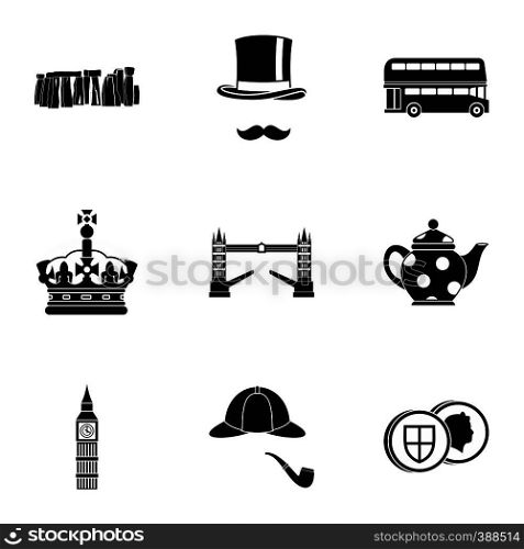 Attractions of United Kingdom icons set. Simple illustration of 9 attractions of United Kingdom vector icons for web. Attractions of United Kingdom icons set