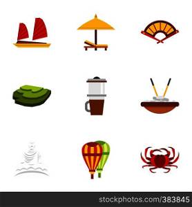Attractions of Vietnam icons set. Flat illustration of 9 attractions of Vietnam vector icons for web. Attractions of Vietnam icons set, flat style
