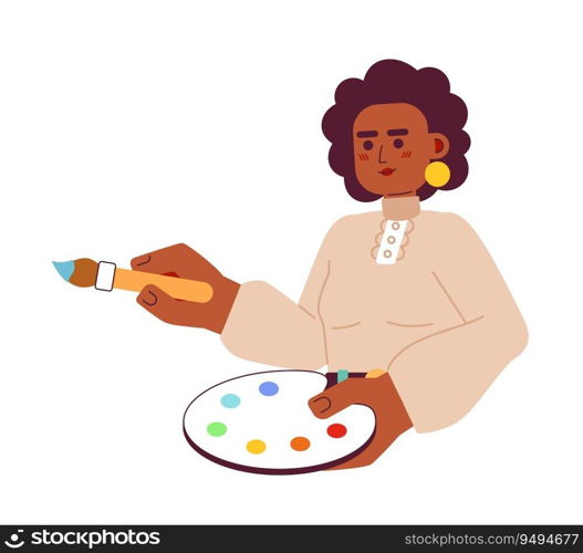 Attractive african american artist semi flat color vector character. Editable half body woman holding paintbrush and color palette on white. Simple cartoon spot illustration for web graphic design. Attractive african american artist semi flat color vector character