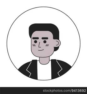 Attractive african american boy with short haircut monochrome flat linear character head. Editable outline hand drawn human face icon. 2D cartoon spot vector avatar illustration for animation. Attractive african american boy with short haircut monochrome flat linear character head