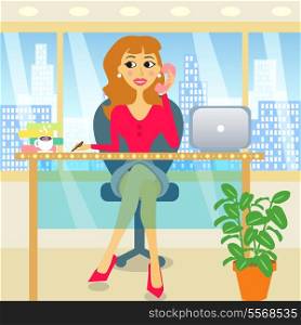 Attractive business woman in the office vector illustration