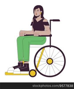 Attractive girl in wheelchair flat line color vector character. Inclusivity. Community member. Editable outline full body person on white. Simple cartoon spot illustration for web graphic design. Attractive girl in wheelchair flat line color vector character.