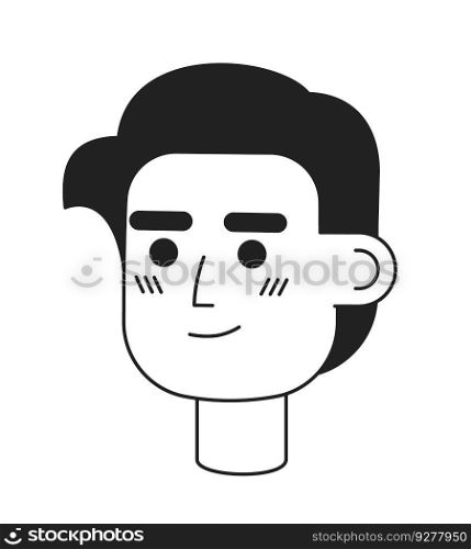 Attractive guy with slicked-back hair monochrome flat linear character head. Classic haircut. Editable outline hand drawn human face icon. 2D cartoon spot vector avatar illustration for animation. Attractive guy with slicked-back hair monochrome flat linear character head